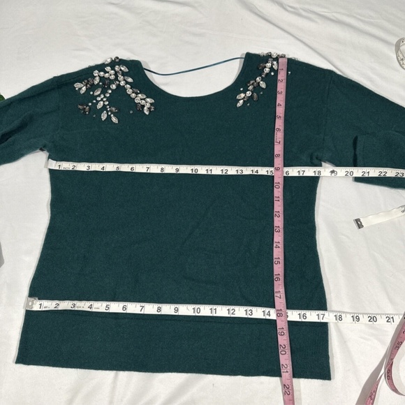 NWT‎ CHARTER CLUB [ Small ] 100% Cashmere Embellished Two-Way Sweater Green - Picture 15 of 15